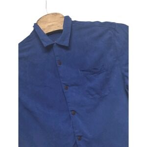 Tommy Bahama Mens Size Large Button Front Shirt Blue Short Sleeve 100% Silk